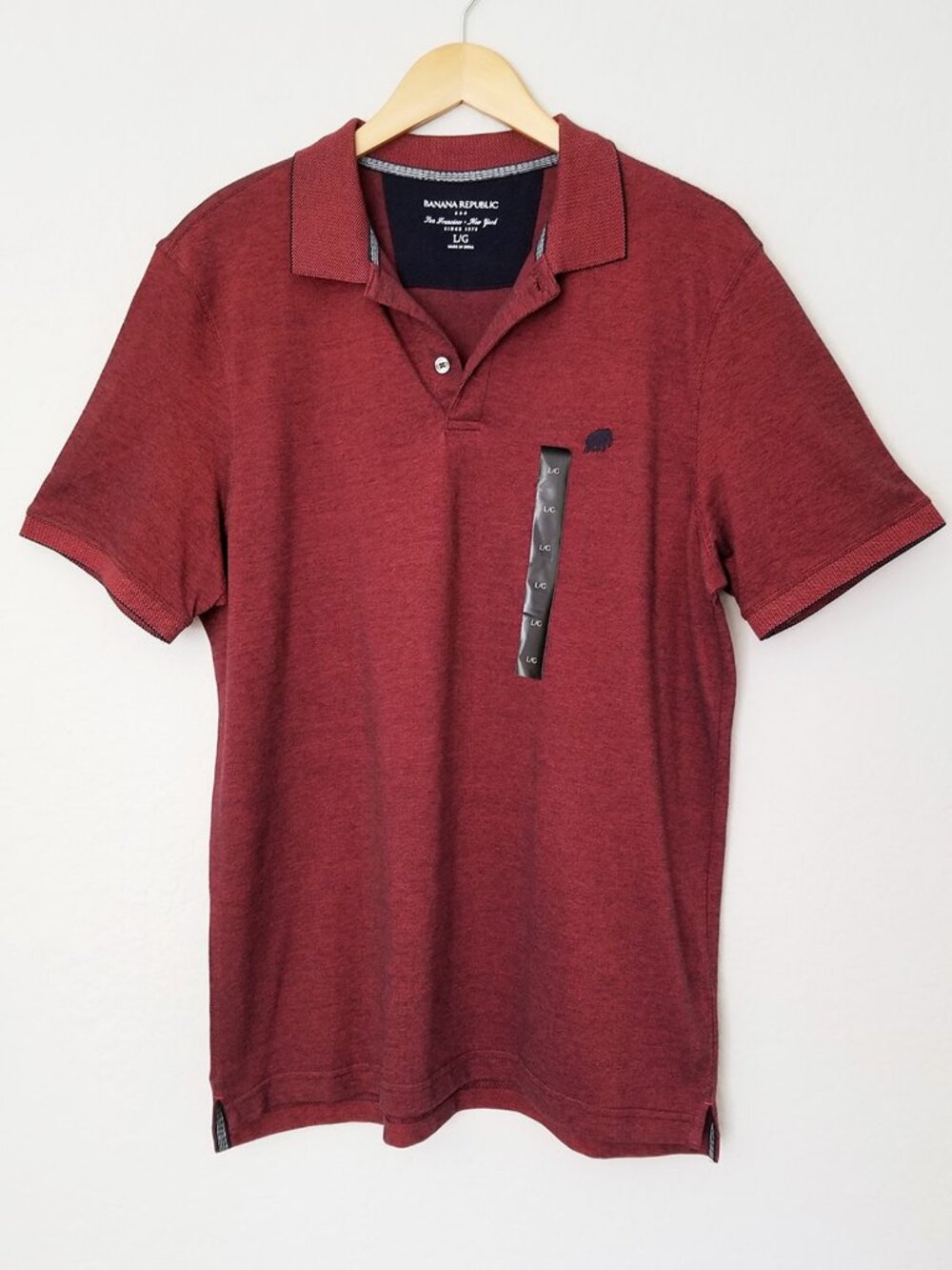 NEW Banana Republic Factory Short Sleeve Solid Pique Polo Shirt L Burgundy Cotto
